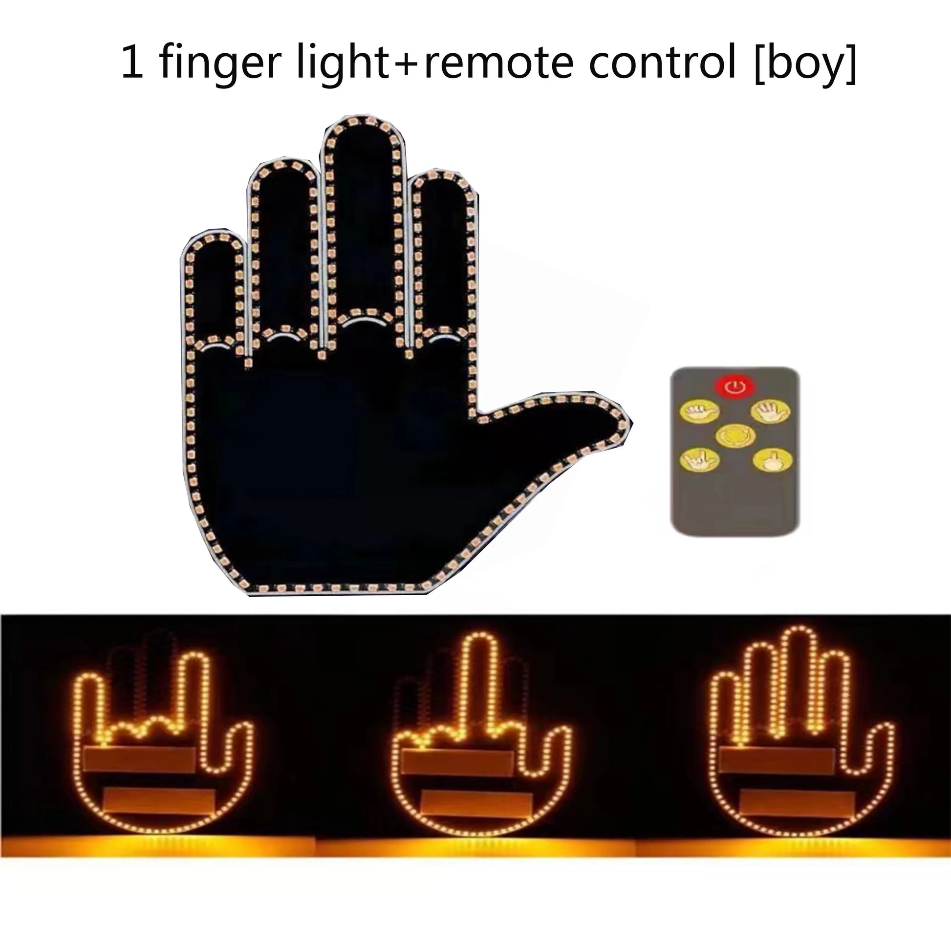 Tcfunny Car Finger Light with Remote, Road Rage Signs Middle Finger Gesture Light，Auto Amber Middle Finger Warning Brake Light ﻿